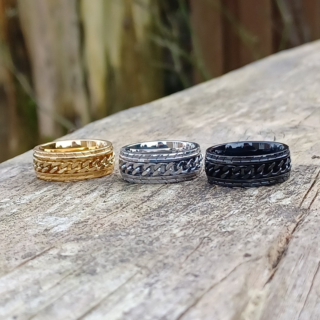 SINLEO Men's Stainless Steel Norse Viking Spinner Ring - 8mm Wide, Symbol Band