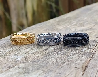 Viking Fidget Rings - Men's Stainless Steel Norse Celtic Anxiety Chain Spinner Bands