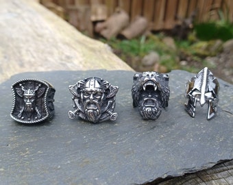 Anillos de guerrero vikingo - Bandas celtas nórdicas berserker de acero inoxidable para hombres