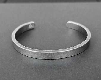 Mens Dark Silver Cuff Bracelet Stainless Steel Matte Viking Modern Norse  Bangle
