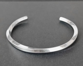 Mens Twisted Silver Cuff Bracelet Stainless Steel Viking Modern Norse Bangle