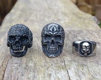 Anelli con teschio in metallo - Cinturini punk norreni gotici vichinghi in acciaio inossidabile