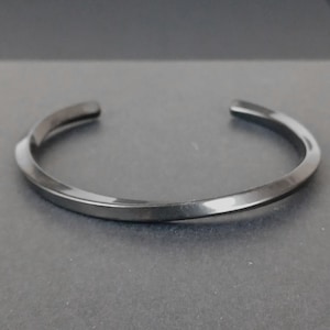 Mens Twisted Black Cuff Bracelet Stainless Steel Viking Modern Norse Bangle