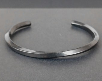 Mens Twisted Black Cuff Bracelet Stainless Steel Viking Modern Norse Bangle