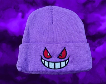 Gengar ghost type Pokemon beanie hat purple