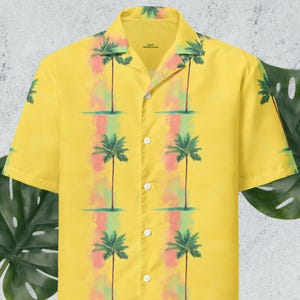 Hawaiian Shirt, Yellow Palm Trees And Sky - Oversized Unisex Button-Up