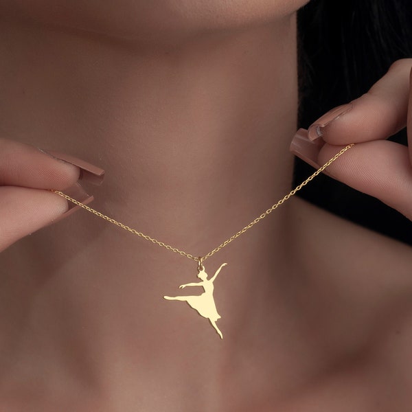 14K Solid Gold Ballerina Necklace, Gold Ballet Pendant, Dancer Gift, Ballet Jewelry, Ballet Gifts, 14K Minimalist Necklace, Birthday Gifts