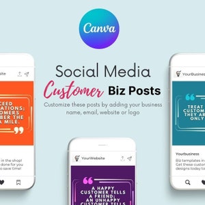 Può includere: Tre schermate di telefono cellulare che mostrano post sui social media con citazioni sul servizio clienti. Il testo sugli schermi recita: "CEED ATIONS; OMERS BER THE A MILE." "TREAT CUSTOM THEY AR ONLY" "A HAPPY CUSTOMER TELLS A FRIEND; AN UNHAPPY CUSTOMER TELLS"