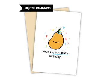 Carte d'anniversaire drôle | Pommes de terre patates mignonnes | Joyeux anniversaire ! | Joli cadeau d'anniversaire pour petite amie, petit ami, mari, femme, elle, lui | Numérique