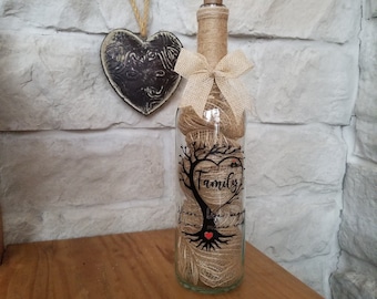 Lighted 'Family...Where life begins and love never ends' Decorative Wine Bottle