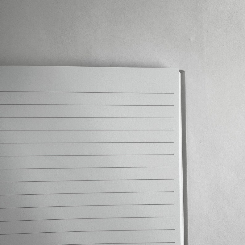 May include: A white lined notebook with a gray spine.