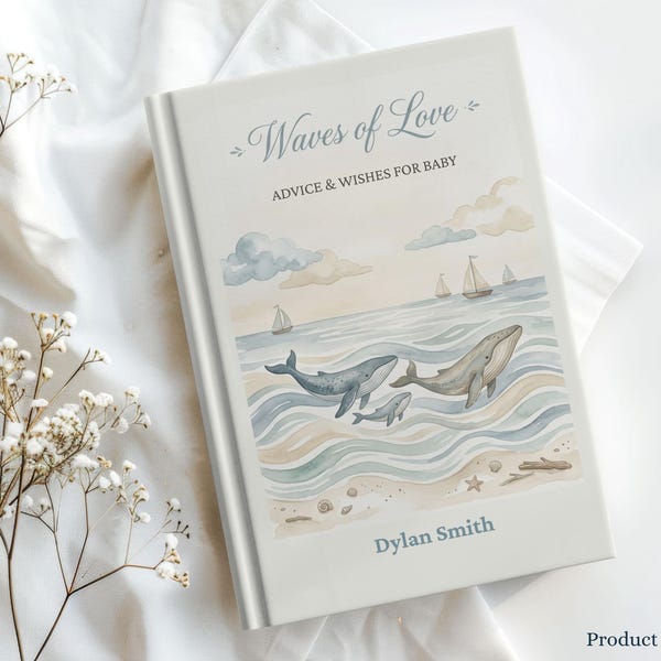 Personalized Coastal Baby Shower Guest Book | Ocean Nursery Theme, Whale Advice Wishes