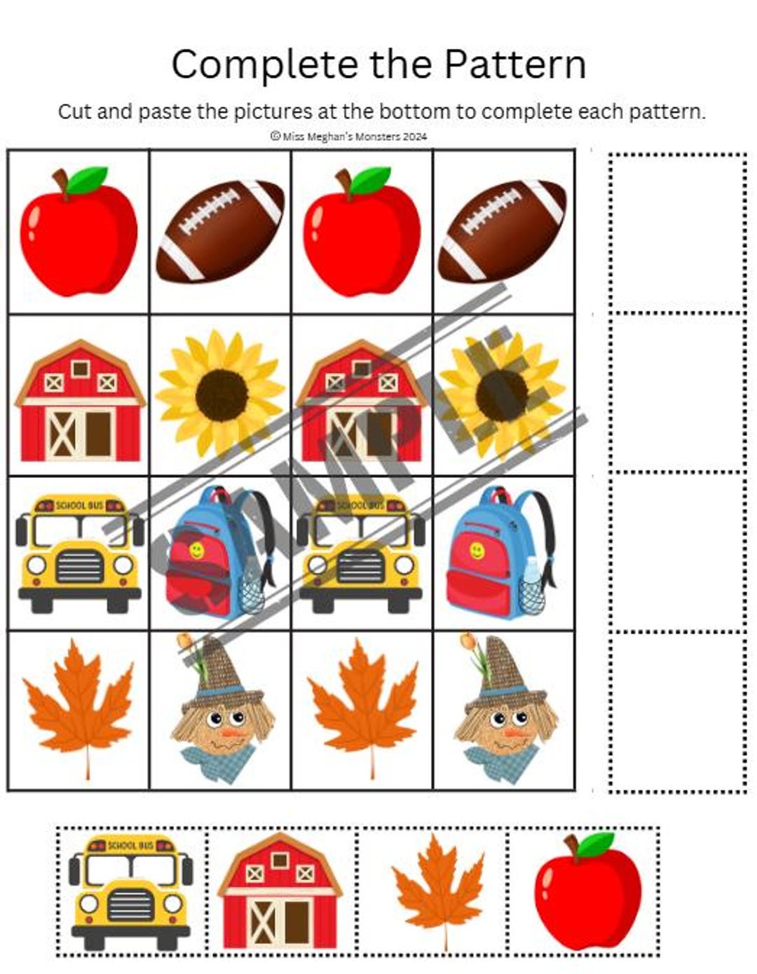 Preschool AB Pattern Fall Worksheet - Etsy