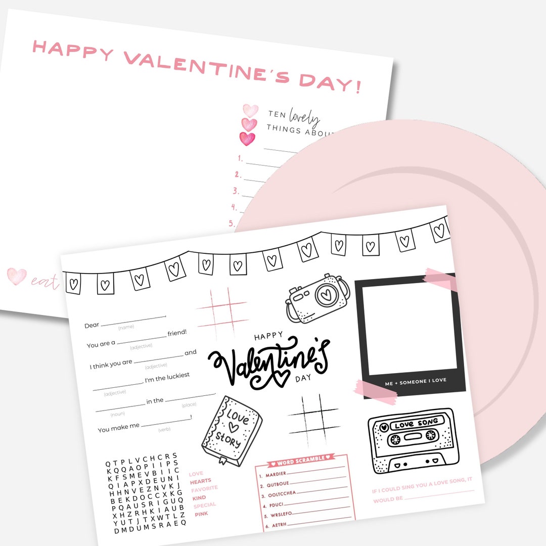 Valentine's Day Placemats Printable, Kids Table - Etsy
