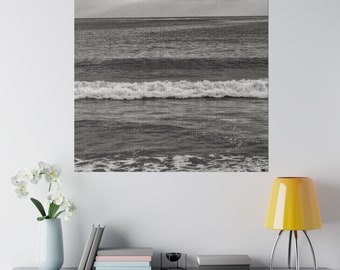 Black and White Ocean Canvas- Monotone Sea Landscape Photo Print