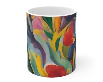 Beautiful Floral Coffee Cup 11oz, Vintage Botanical Cup, Pastel Floral, Nature Mug, Flower Garden Lover Gift, Mothers Day, Vibrant Color