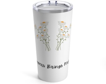 April showers bring May flowers Tumbler 20oz, Vintage Botanical Cup, Pastel Floral, Nature Mug, Flower Garden Lover Gift, Mothers Day