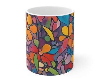 Beautiful Floral Coffee Cup 11oz, Vintage Botanical Cup, Pastel Floral, Nature Mug, Flower Garden Lover Gift, Mothers Day, Vibrant Color