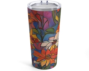 Beautiful Floral Tumbler 20oz, Vintage Botanical Cup, Pastel Floral, Nature Mug, Flower Garden Lover Gift, Mothers Day, Vibrant Pastels