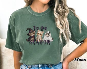 Tis the Season Kittens Halloween T-Shirt | Witch, Mummy, Ghost Cats | Funny Cat Lover Halloween Tee | Spooky Kitten Costume Shirt | Unisex F