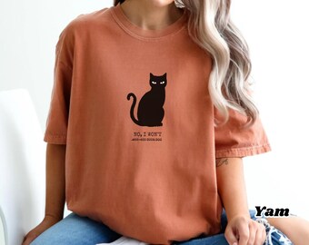 No, I Won't cat illustration T-Shirt | Black Cat Graphic Tee | Funny Sarcastic Cat Lover Shirt | Introvert Cat Mom Top | Unisex Graphic Tee