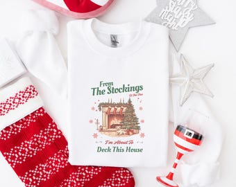 Vintage Christmas Sweatshirt | Stockings by Fireplace, Holiday Crewneck (Garment-Dyed Cotton)