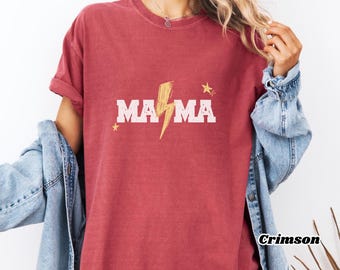 Mama Lightning Bolt T-Shirt | Retro Graphic Tee, Garment-Dyed Cotton (58 Colors)