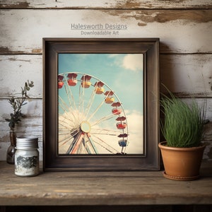 Vintage Ferris Wheel Illustration, Rustic Americana Wall Art, 1950's Inspired, High Resolution Digital Download image 3