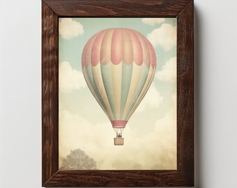 Vintage Hot Air Balloon Nursery Decor, Victorian Pastel Balloon Print, Kids Room Digital Download