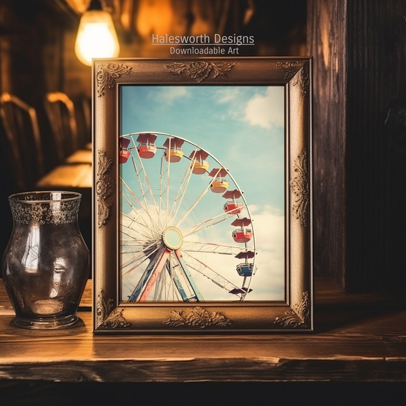 Vintage Ferris Wheel Illustration, Rustic Americana Wall Art, 1950's Inspired, High Resolution Digital Download image 2