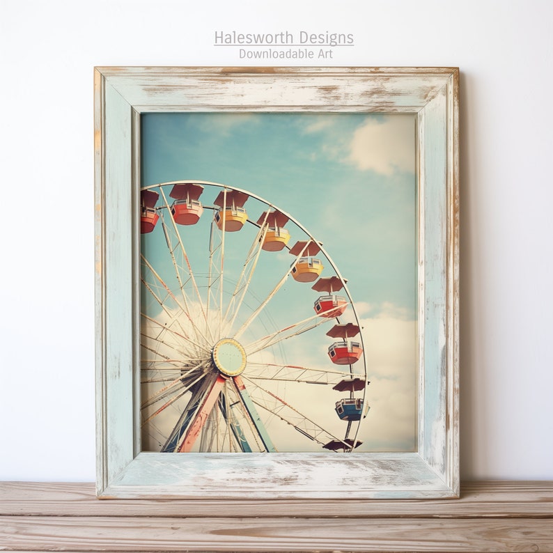 Vintage Ferris Wheel Illustration, Rustic Americana Wall Art, 1950's Inspired, High Resolution Digital Download image 7