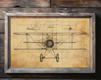 Plano de avión vintage estilo Da Vinci - Descarga instantánea