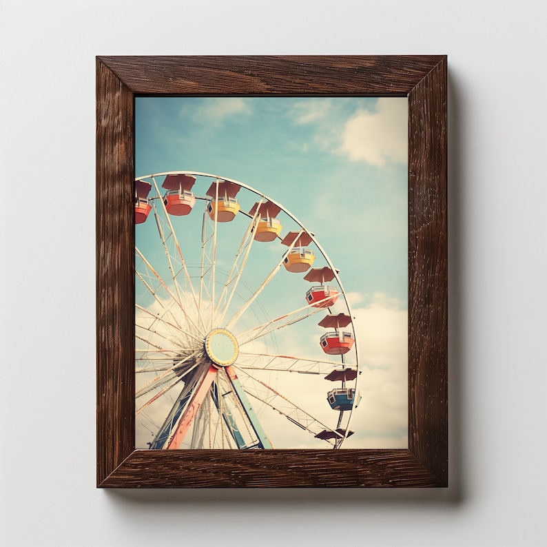 Vintage Ferris Wheel Illustration, Rustic Americana Wall Art, 1950's Inspired, High Resolution Digital Download image 1