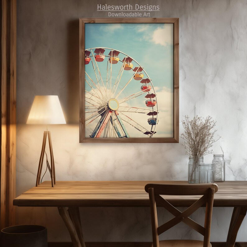 Vintage Ferris Wheel Illustration, Rustic Americana Wall Art, 1950's Inspired, High Resolution Digital Download image 8