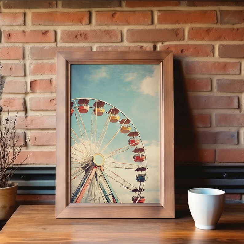 Vintage Ferris Wheel Illustration, Rustic Americana Wall Art, 1950's Inspired, High Resolution Digital Download image 5