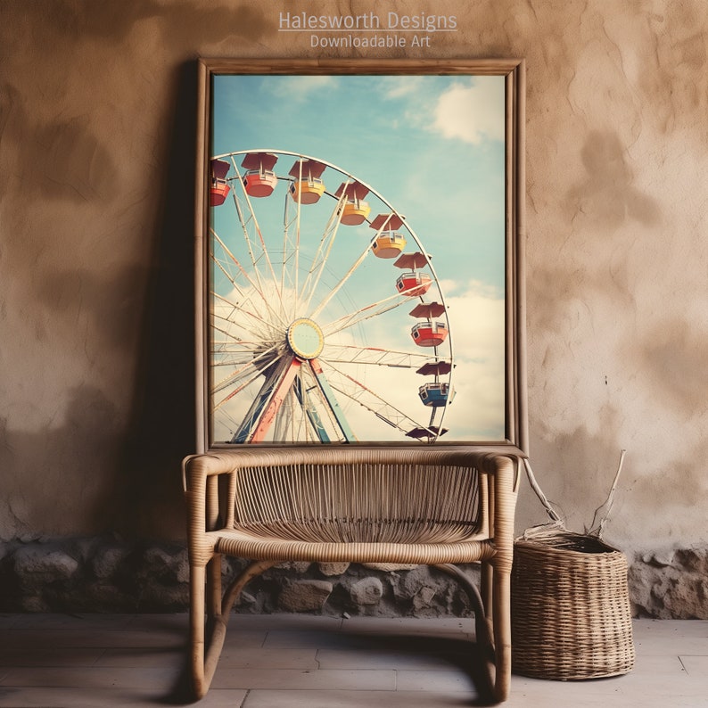Vintage Ferris Wheel Illustration, Rustic Americana Wall Art, 1950's Inspired, High Resolution Digital Download image 9