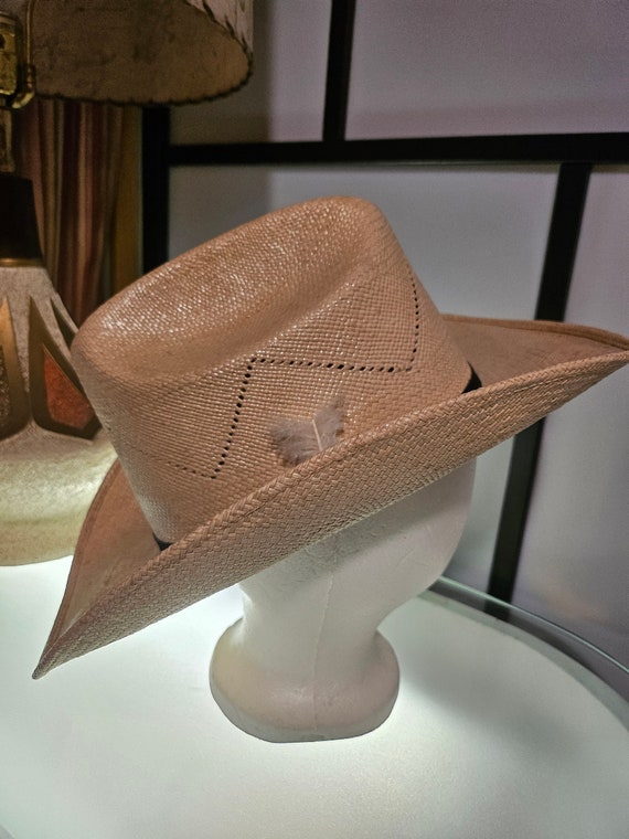 Vintage Shantung Straw Man's Cowboy Hat Rancher V… - image 5