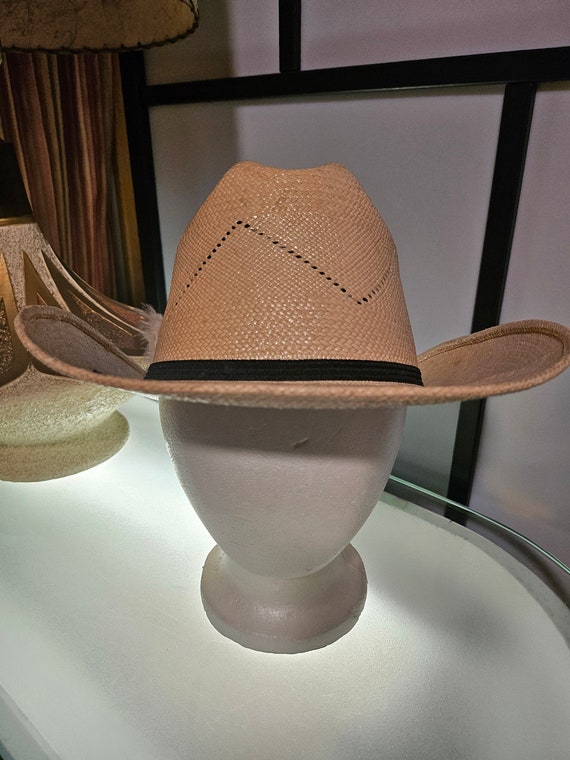 Vintage Shantung Straw Man's Cowboy Hat Rancher V… - image 2