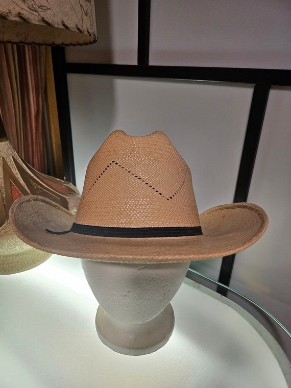 Vintage Shantung Straw Man's Cowboy Hat Rancher V… - image 3