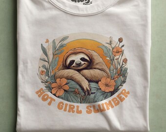 Hot Girl Slumber T-Shirt, Sloth Summer Tee Funny Cute Retro Style Lazy Girl Tshirt Hot Girl Summer, Beach Tee, Vintage Vibe