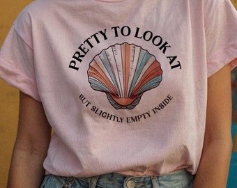 Soy como una camiseta de concha marina, camiseta de sirena, camisa de concha, broma de playa verano divertido encubrimiento de concha para mujeres gráfico vintage estético de moda