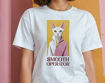 Smooth Operator Sphynx Cat T-shirt, haarloze kat Tee, grappig Sphinx Cat shirt voor kattenliefhebbers, vintage retro design Kitty Lover