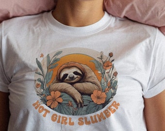 Hot Girl Slumber T-Shirt, Sloth Summer Tee Funny Cute Retro Style Lazy Girl Tshirt Hot Girl Summer, Beach Tee, Vintage Vibe