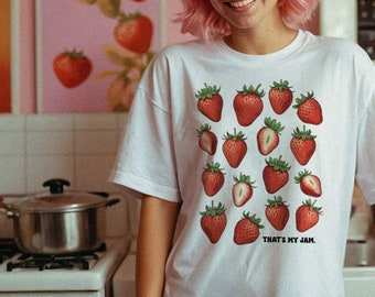 That's My Jam Strawberry Tee, Gardening t-shirt, Cottagecore Fruit Strawberries Tshirt, Gardening Vintage Style Garden T Summer Aesthetic