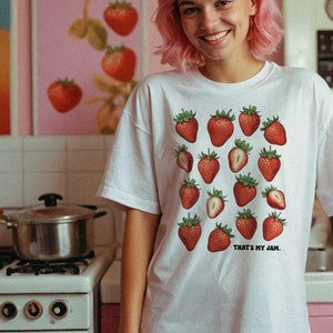 That's My Jam Strawberry Tee, Gardening t-shirt, Cottagecore Fruit Strawberries Tshirt, Gardening Vintage Style Garden T Summer Aesthetic image 1
