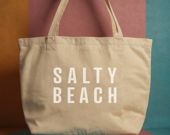 Salty Beach - Large organic tote bag, Beach Tote, Beach Bag for Summer, Salty Tote, Oversized Beach Bag, Black Canvas Extra Large Tote, XL