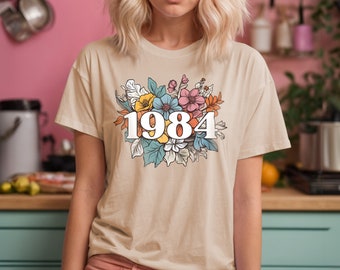 1984 T-shirt, 40e verjaardagscadeau, wilde bloemen 1984 draaien 40 shirt, vrouwen geboortejaar nummer shirt, verjaardag Tee, Floral Bday shirt