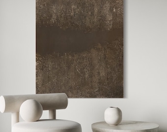Original Painting - Sophisticated Minimalist Abstract Wall Art, 36x48 in Brown and Beige - Boho, Japandi style