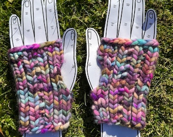 Hand Knit Merino Wool Fingerless Gloves – Moody Jewel Tones