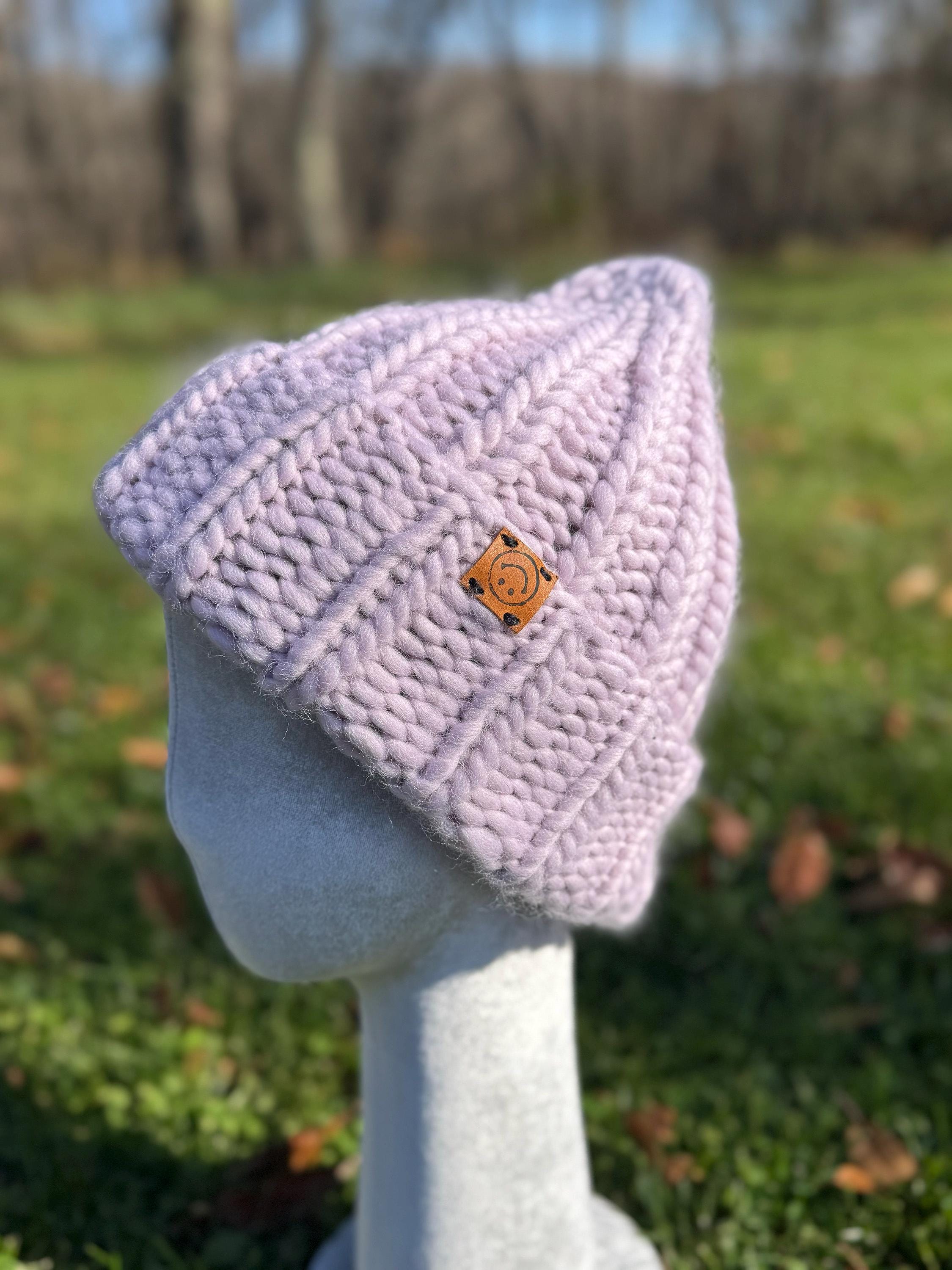 Handmade Chunky Knit Beanie Multicolor Purple Winter Fall Handcrafted Hat Chunky Knit Organic Merino Beanie – Panapufa main image 4